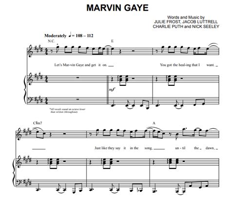 marvin gaye charlie puth piano sheet music